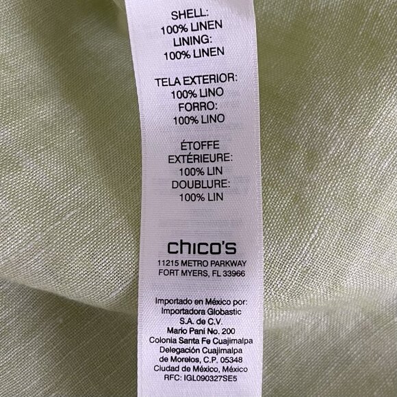 Chicos Womens 100% Linen Shirt Dress Size 2 Green Minimalist Coastal Resort - Picture 7 of 9